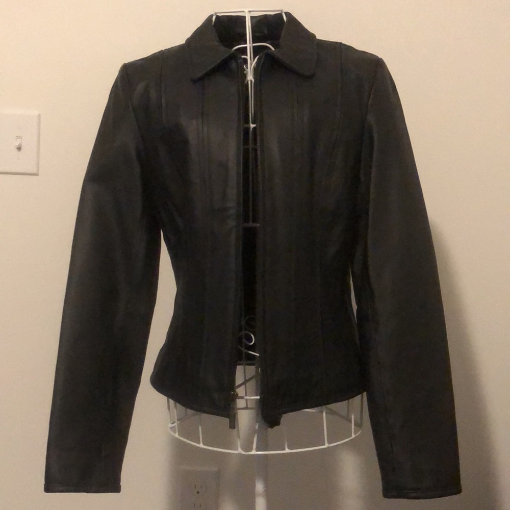 Victoria Secret - MODA International Genuine Black Leather Jacket. - Picture 9 of 12